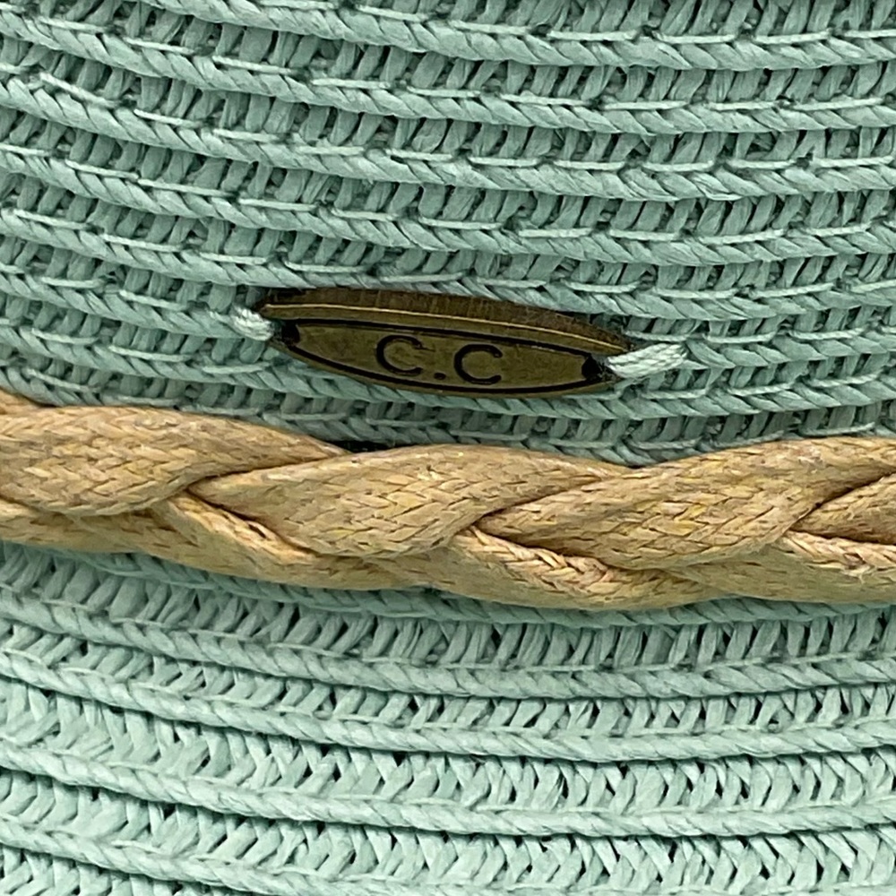 NWT C.C. Mint Green Straw Panama Hat with Braided Band - Picture 10 of 10